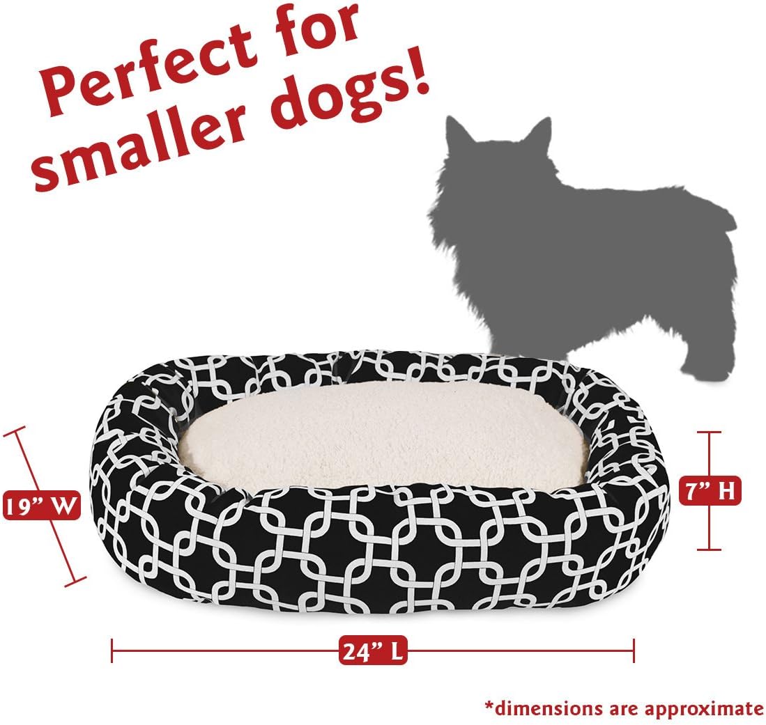 Majestic Pet 24 Inch Links Sherpa Calming Dog Bed Washable – Cozy Soft Round Dog Bed with Spine for Head Support - Fluffy Donut Dog Bed 24x19x7 (inch) – Round Pet Bed Small - BLACK