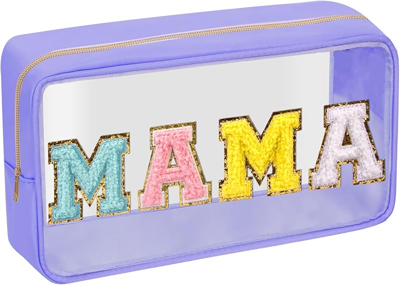 Necessaire Iqimott MAMA Purple com zíper, nylon e detalhe de letra em chenille