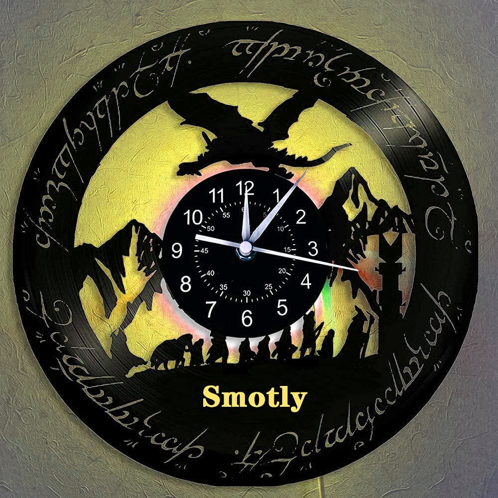 Vinyl-Wanduhr, Herr der Ringe Bunte Nachtlichtfunktion künstlerische Heimdekoration Digitale Wanduhr, Geschenk (Geschenkhaken) (Mehrfarbig)