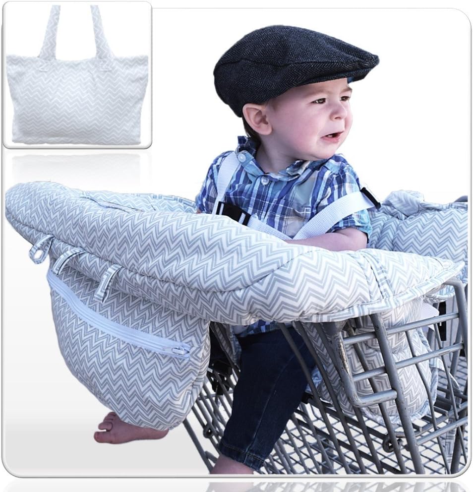 Deluxe Baby Shopping Cart Cover/High Chair Cover by Toogli - Gray and White Chevron. Infant Grocery Cart Seat Cover for Boys or Girls. Cushy Comfort Padding. Lifetime Guarantee.