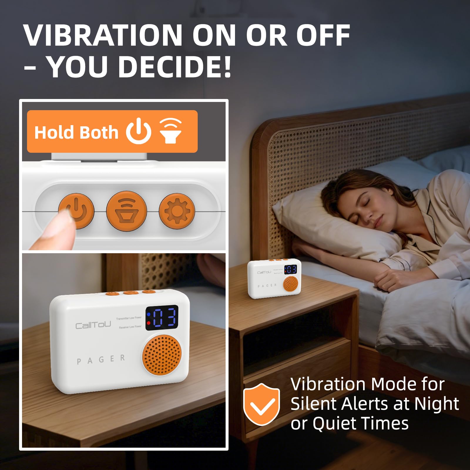CallToU Buscador de cuidadores – Botón de llamada inalámbrico para ancianos en casa, sistema de alerta portátil de enfermera con alertas de vibración y sonido para personas mayores y discapacitadas (3