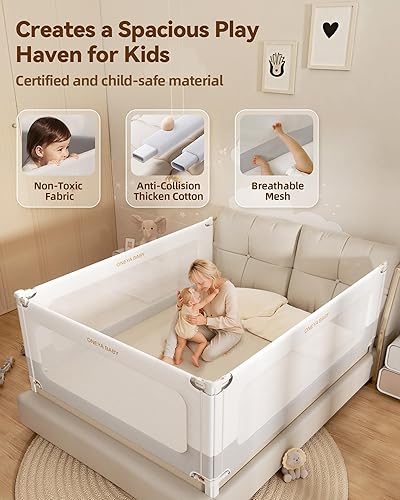 Miniatura 7 de Barandilla protectora para cama de bebé para niños pequeños, rieles reforzados de 78.7 pulgadas para cama Queen, King con altura ajustable,