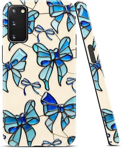 Aoldimu Blue Bow Stained Glass Phone Case for Samsung Galaxy S20 FE 5G Case Cute
