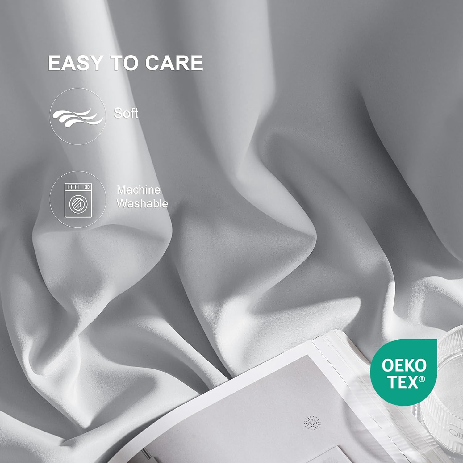 NICETOWN 100% Blackout Curtains 96 inches, Rod Pocket Thermal Insulated Window Treatment Sound Reducing for Living Room, Greyish White, W52 x L96, 2 Panels