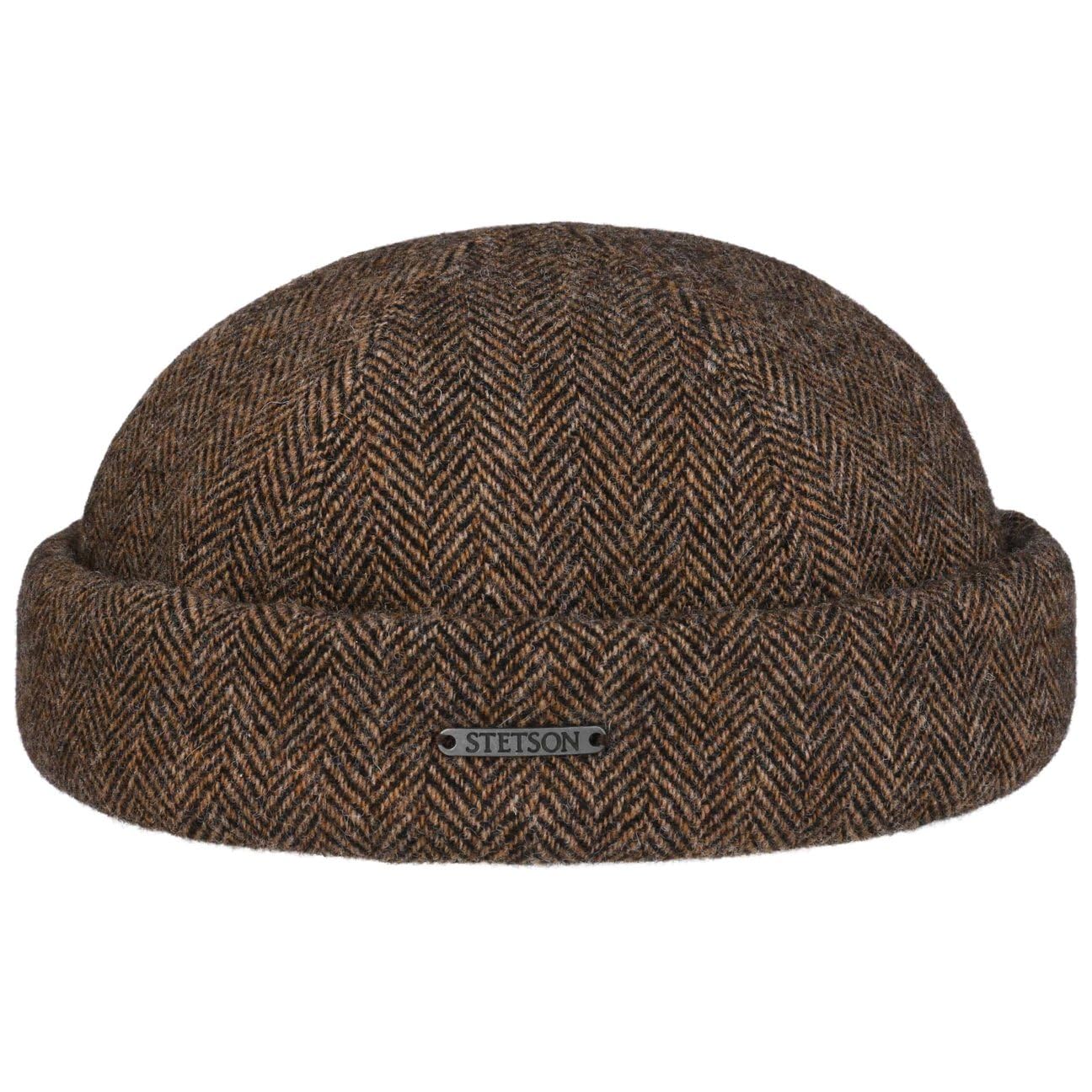 Stetson Lavoy Herringbone Wool Docker Hat Men - Made in The EU Cap Winter Beanie with Cuff, caps, Lining Autumn-Winter - L (58-59 cm) Brown