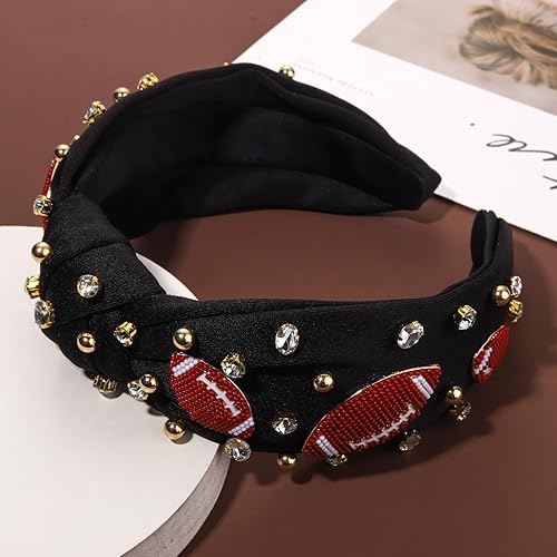 Miniatura 2 de mokkia Diadema de fútbol para mujer, con cuentas de diamantes de imitación, diadema de fútbol con nudo superior ancho, para deportes, fútbol, mamá,