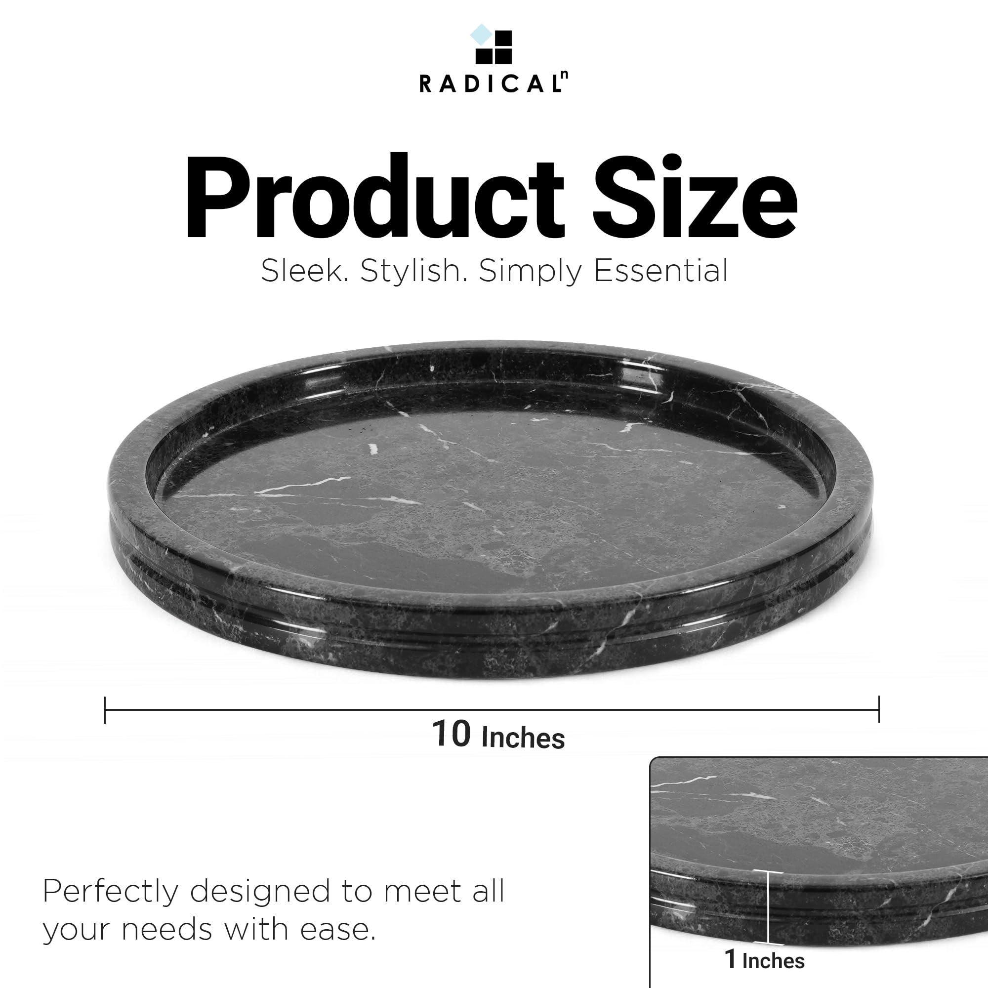 Radicaln Bandeja redonda de mármol para tocador y mostrador de baño, bandeja de servir de 10 pulgadas | Bandeja de piedra decorativa negra hecha a mano para perfume, joyas y velas, bandeja de servir para fiestas