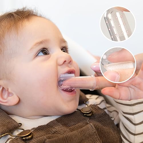 Miniatura 2 de haakaa Juego de cepillos de dientes de silicona para bebés, el primer cepillo de dientes con funda, cepillo de dientes de cerdas suaves para cuidado