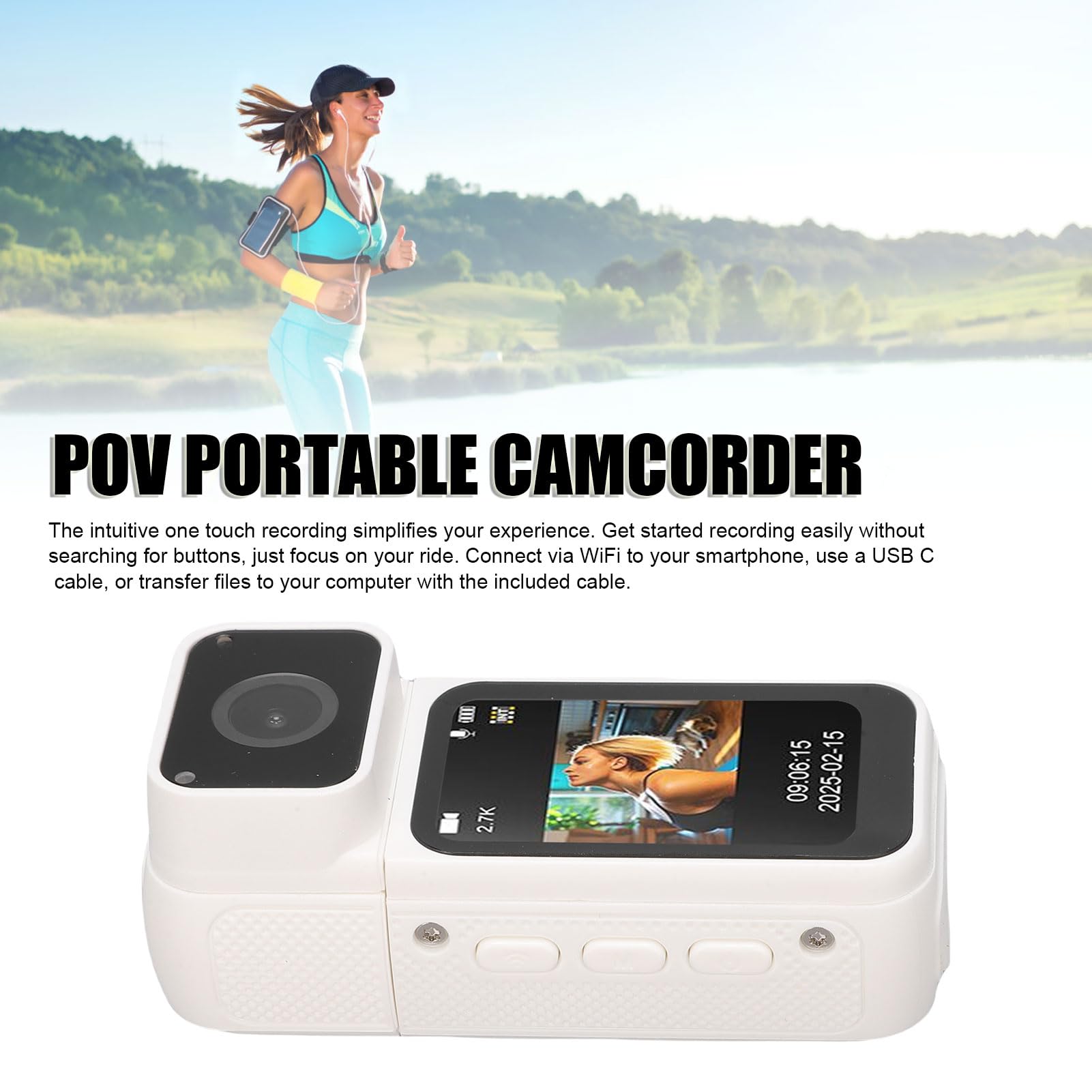 Cryfokt Caméra D’Action 2.7K, Caméra Portable à Commande (White)