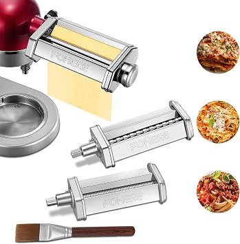 Pasta Maker Attachment for KitchenAid Stand Mixer, Pasta Maker Accessories Set Included Pasta Roller, Fettuccine Cutter, Spaghetti Cutter and Cleaning Brush, Homemade Fresh Noodles and Italian Cuisine