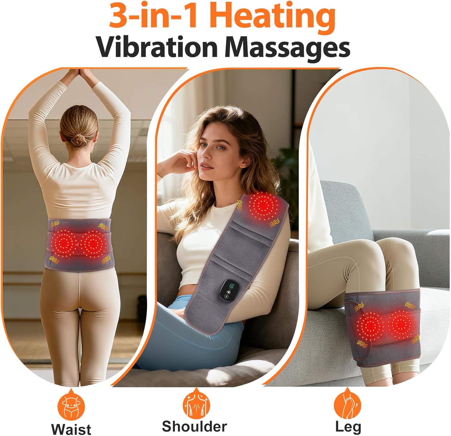 Cordless Heating Pad for Lower Back, Heated Waist Massager, Red Light Therapy Belt for Body, Adjustable Electric Heating Wrap for Waist, Abdomen, with 3 Heat & 3 Vibration Levels, 5000mAh Battery - Image 7