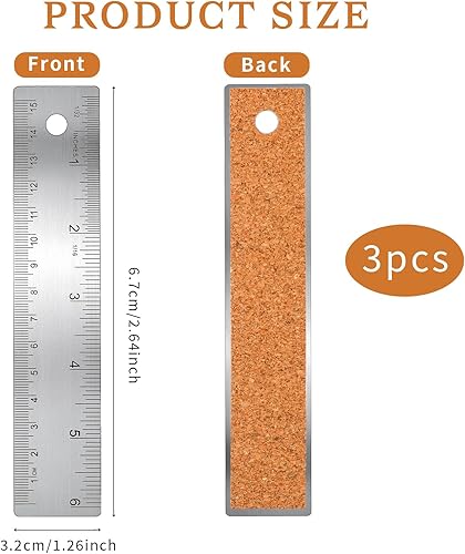 Miniatura 2 de 3 reglas de metal de 6 pulgadas, reglas de acero inoxidable con respaldo de corcho, regla de borde recto antideslizante con pulgadas y centímetros