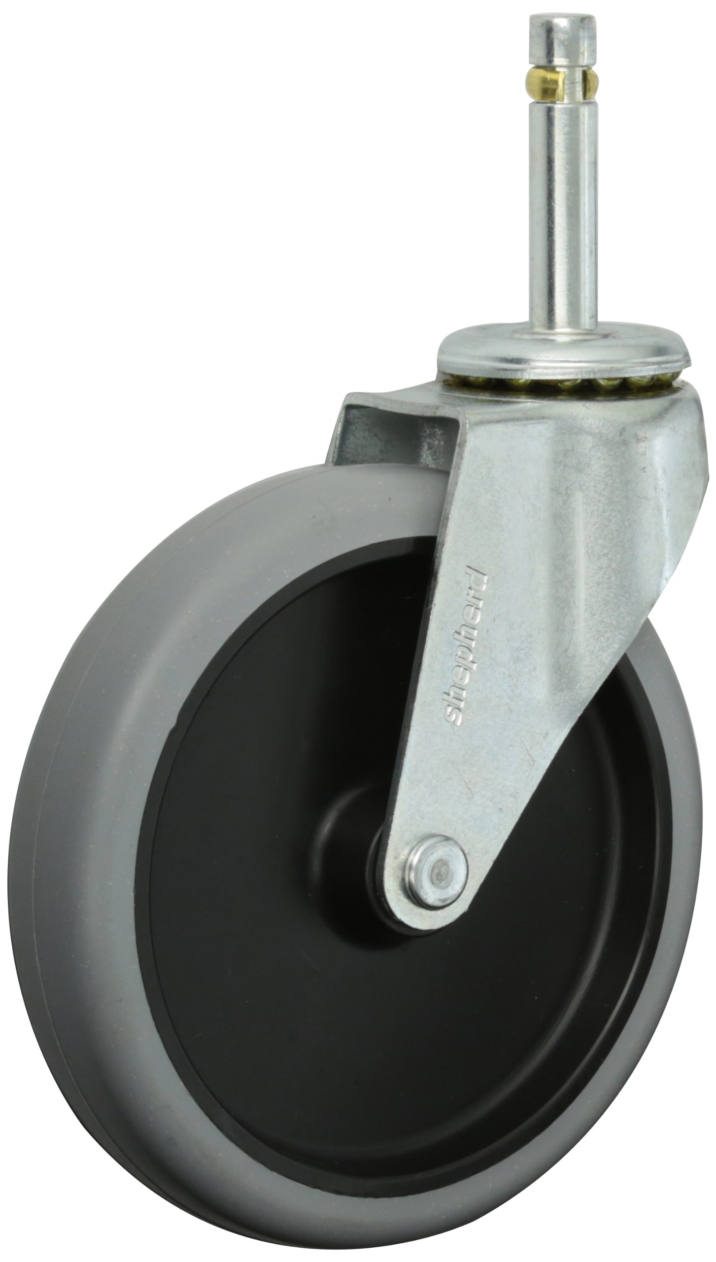 Shepherd Regent Series 5" Diameter TPR Wheel Swivel Caster, 7/16" Diameter x 2" Length Brass Band Grip Ring Stem, 130 lbs Capacity, Zinc Finish