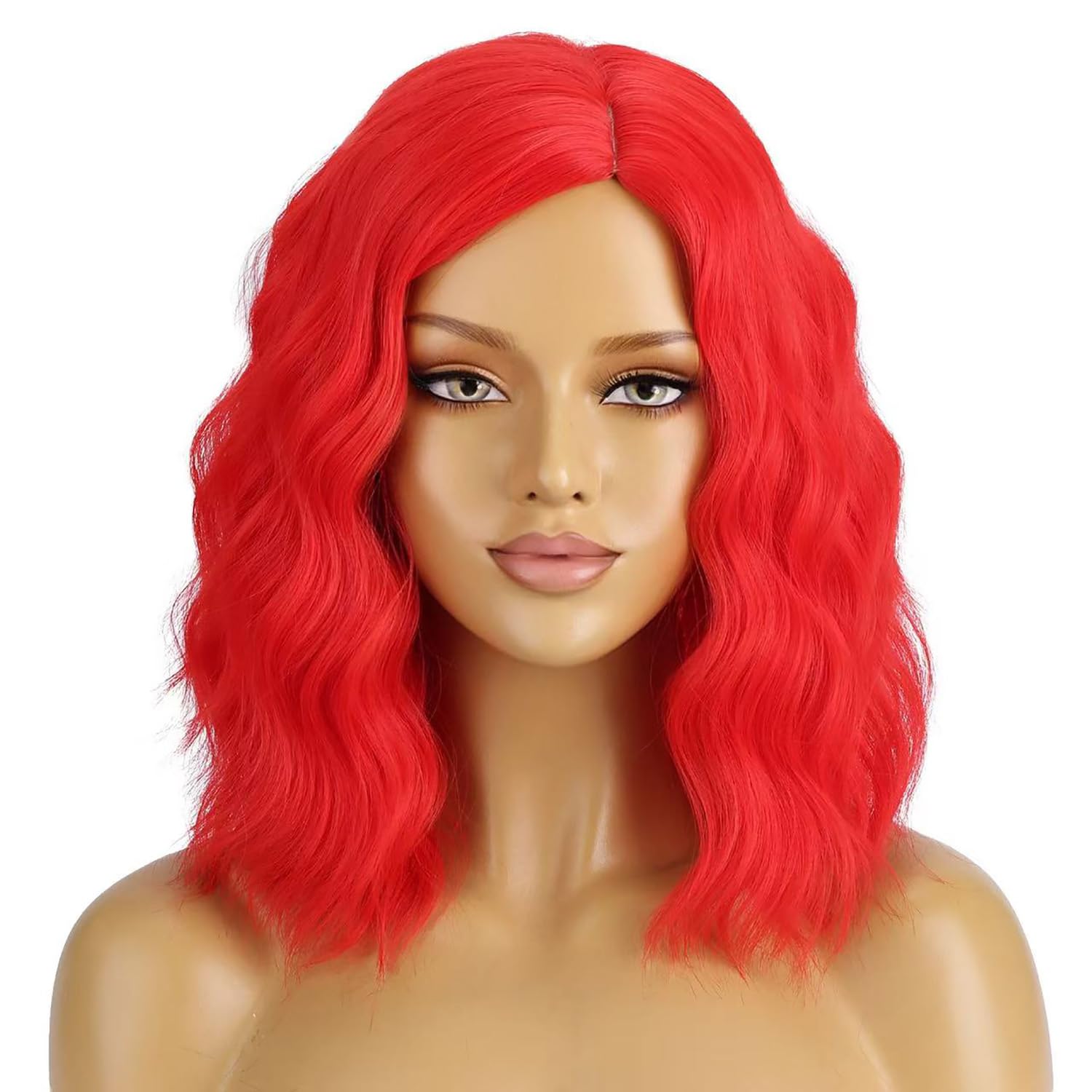 BERON 14 Inches Red Wig for Women Short Curly Wig Red Bob Wigs Short Red Beach Wave Wigs for Daily Party