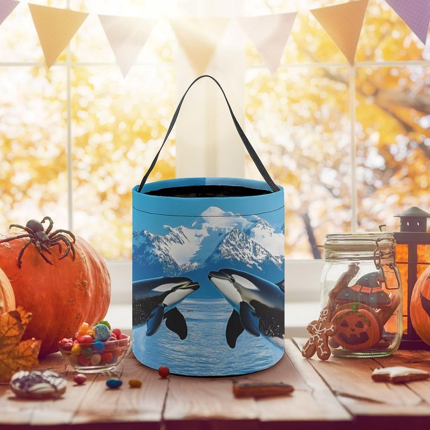 Animal Orcas-Icebergs Candy Bag Halloween Treat Goody Bags Party Basket Handbag Holiday Decor