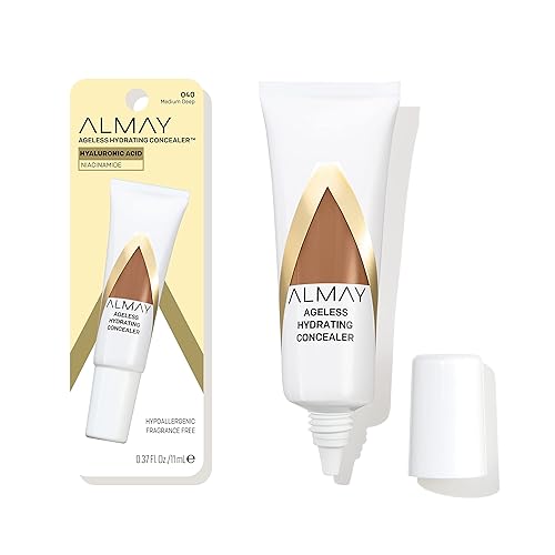 Almay Corrector antienvejecimiento, maquillaje facial con ácido hialurónico, niacinamida, vitamina C y E, hipoalergénico, sin fragancia, 040 de