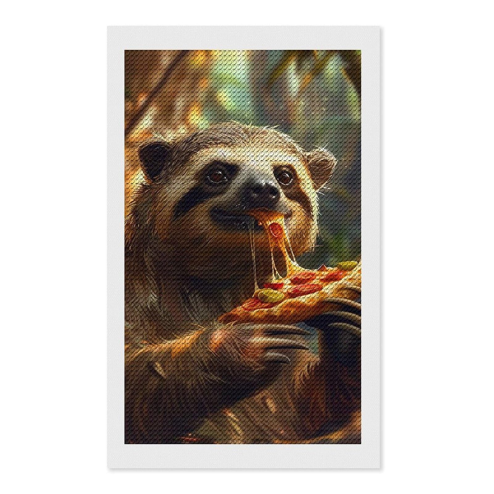 Junmoney Sloth Pizza Diamond Painting Kit 12"x20", Festive Craft Gift, Bedroom Decor, Full Kit Included, Creative Gift Idea