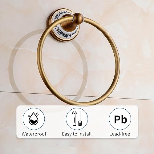 Miniatura 3 de Toallero de latón antiguo, soporte para toalla de mano para baño, accesorios de cocina, montaje en pared, diseño de porcelana