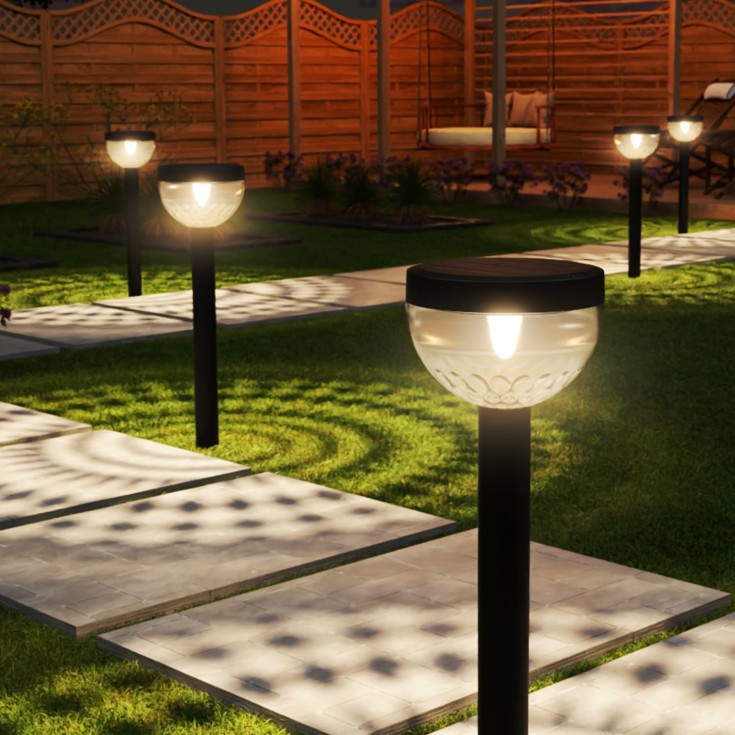 Sunco 6 Pack Round Solar Pathway Lights Outdoor, Super Bright 120 LM, 2CCT 2700K Soft White & 4000K Cool White, Dimmable Path Lights for Garden, Backyard, Walkway, Driveway.