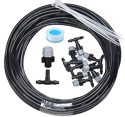 DIY Crafts Misting System Outdoor Cooling Mist System Drip Irrigation Mister with Misting Nozzle Spinklers for Home Garden Patio (25 Misting Dripp 5mtr Pipe, Multi)