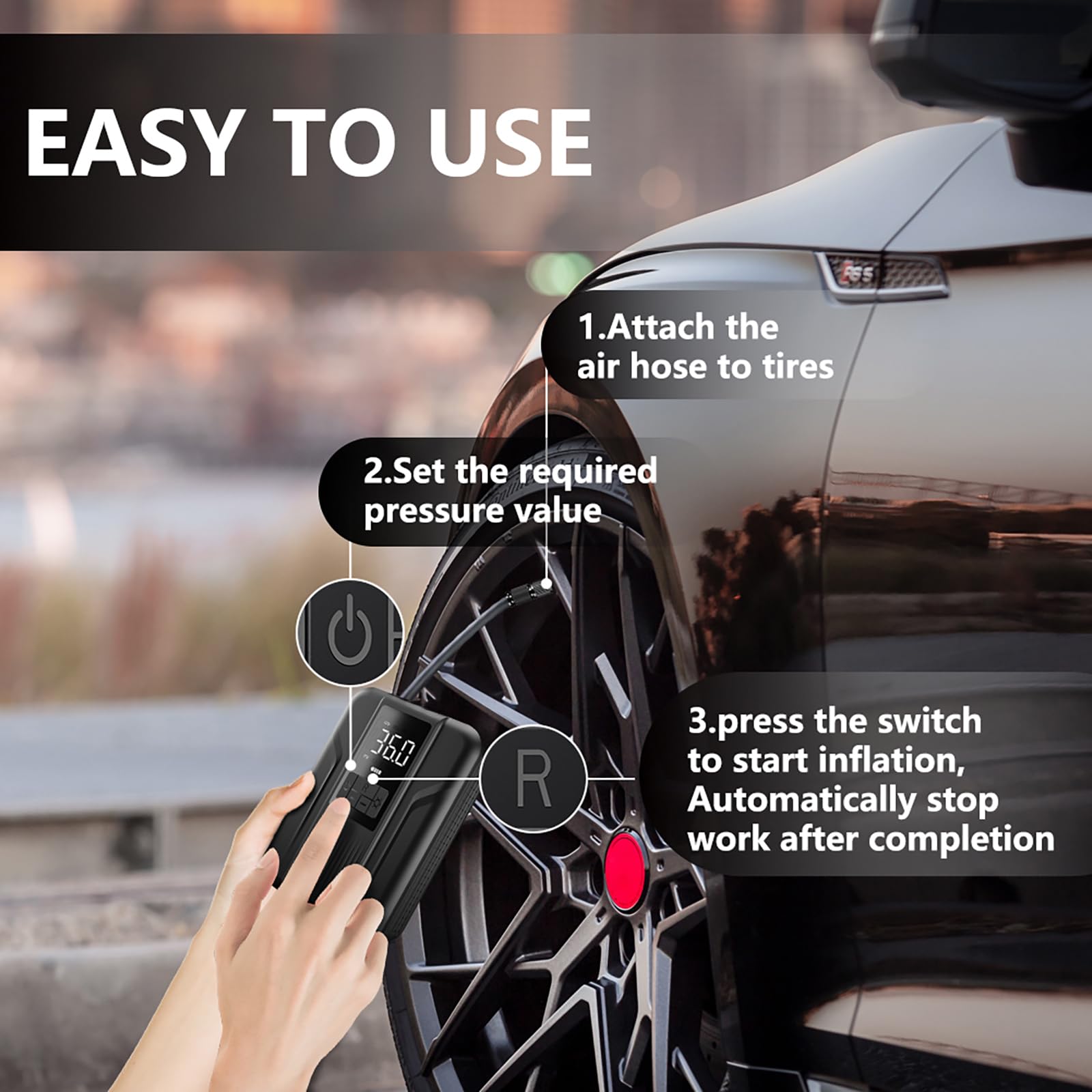 Tire Inflator Portable Air Compressor Portable Air Pump for Car Tires Inflator 150 PSI & 5000mAh Battery Tire Pump for Motorcycle/Bicycle Tires and Balls with Digital Pressure Gauge & LED Light