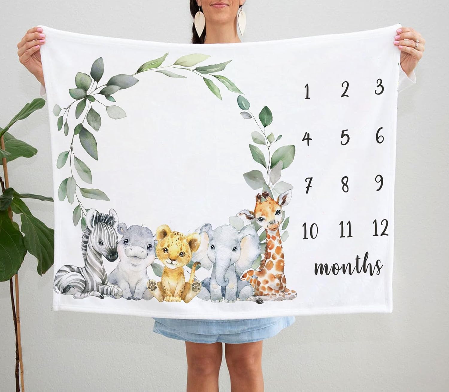 Yuzioey Safari Milestone Blanket, Jungle Wild Animals Baby Growth Chart Monthly Blanket, Watch Me Grow Jungle Safari Baby Nursery for New Moms Baby Shower(50"x40") - Image 3