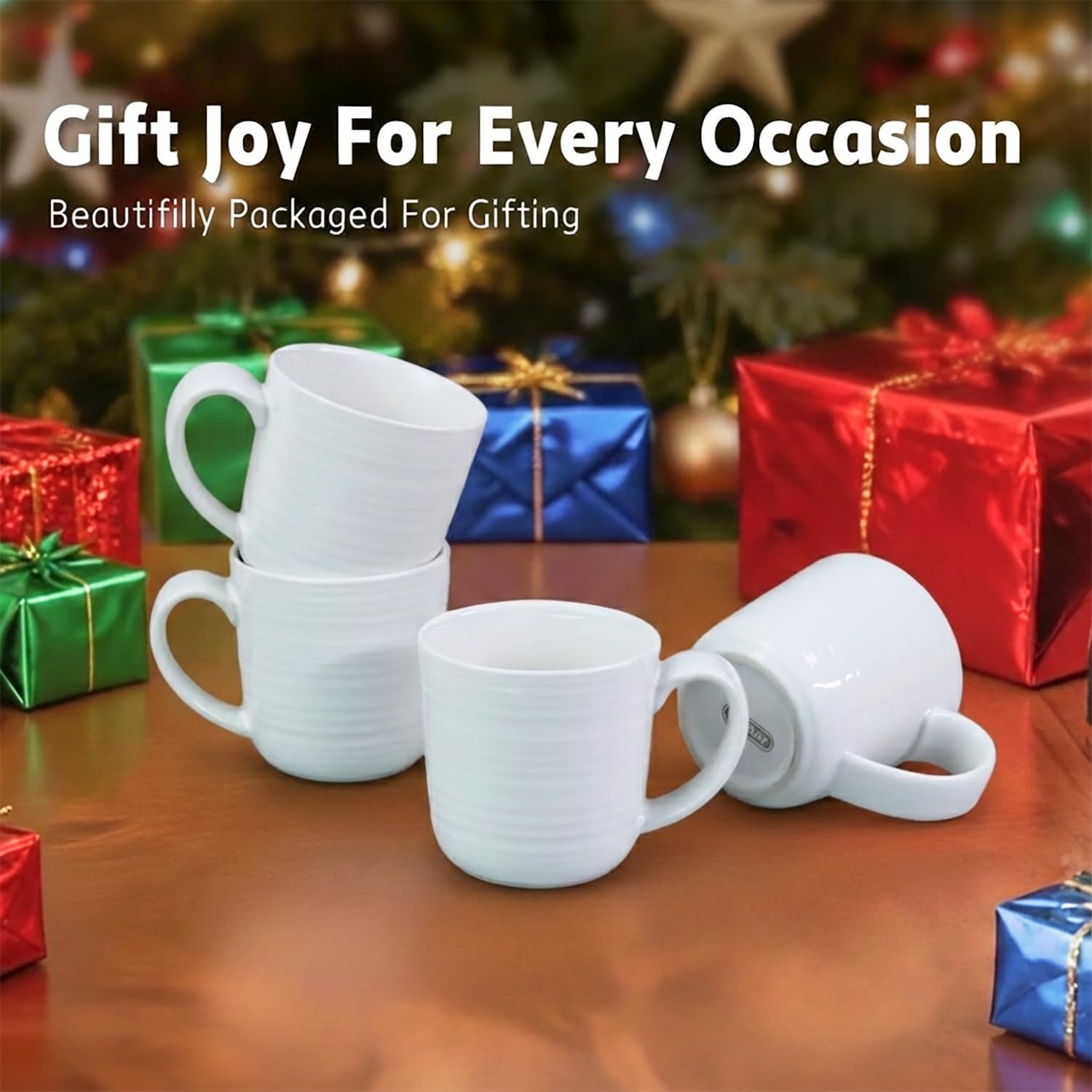 Ceramic Coffee Mugs Set of 4, 12 Ounces Ceramic coffee mug,heavy mug with Comfortable Handles,Dishwasher & Microwave Safe,coffe mug Sets 4 Beautiful Colors, tea mug for Coffee, Tea. (WHITE) - Image 6