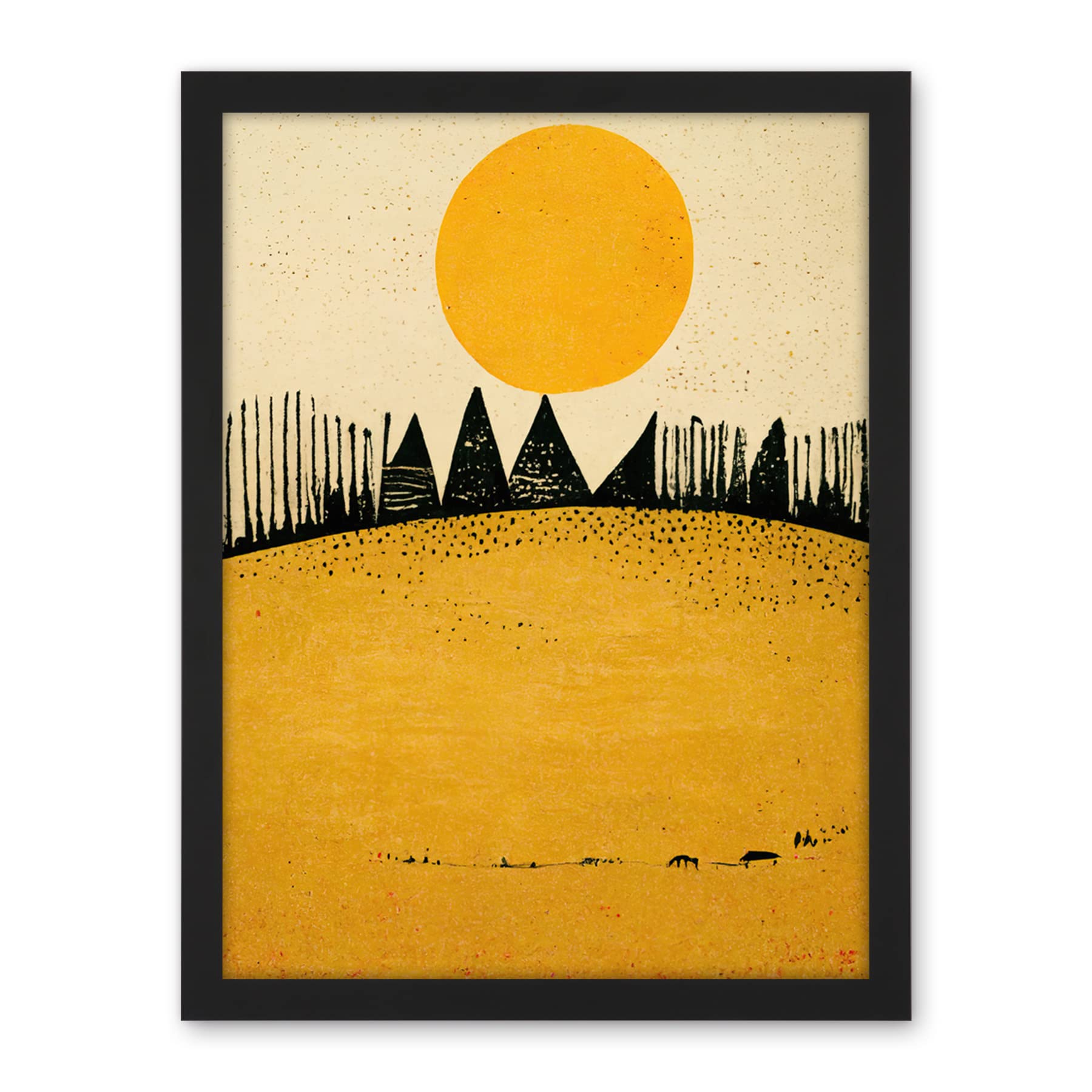 Wee Blue Coo Minimalist Tribal Abstract Desert Yellow Painting Artwork Framed Wall Art Print 18X24 Inch