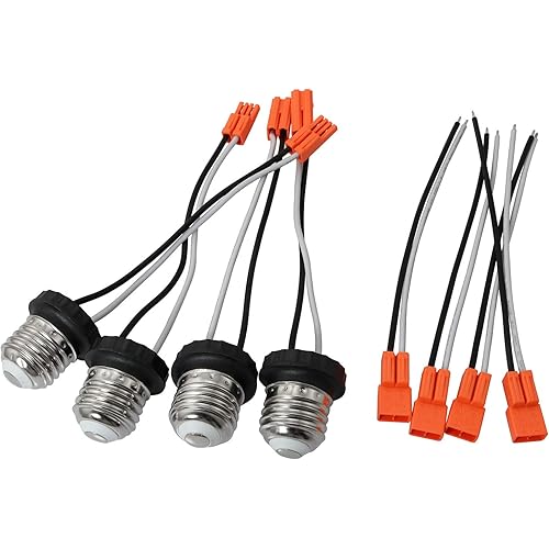 BLLNDX E26 Medium Socket Adapter 4Pairs Male Screw in Light Bulb Sockets Pigtail