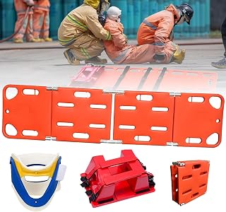 Foldable Spinal Board Kit, Water Floating Stretcher for Patient Transfer, Plastic Ambulance Life-Saving Board with Head Holder, Neck Brace, for Hospital, Clinic,4Folds
