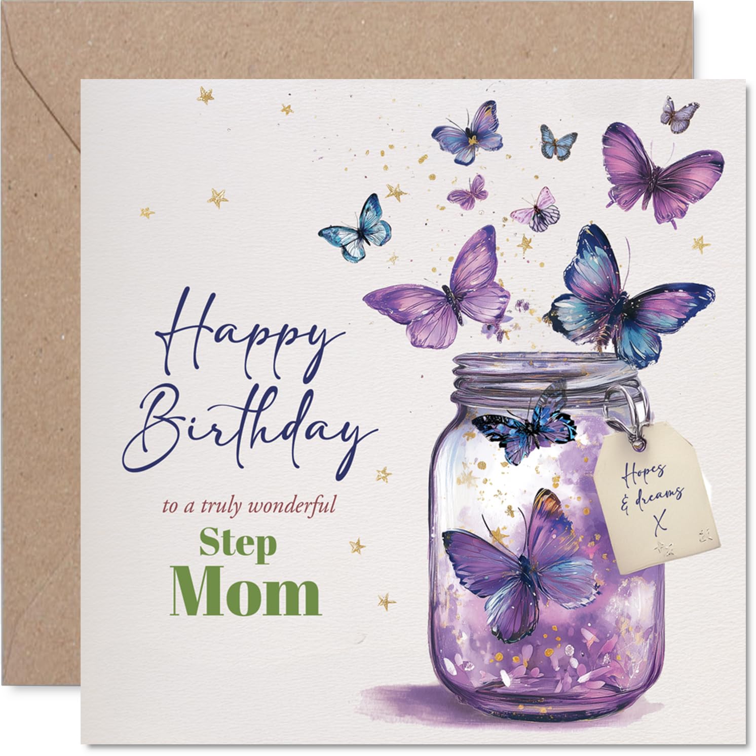Step Mom Birthday Card, Jar of Butterflies