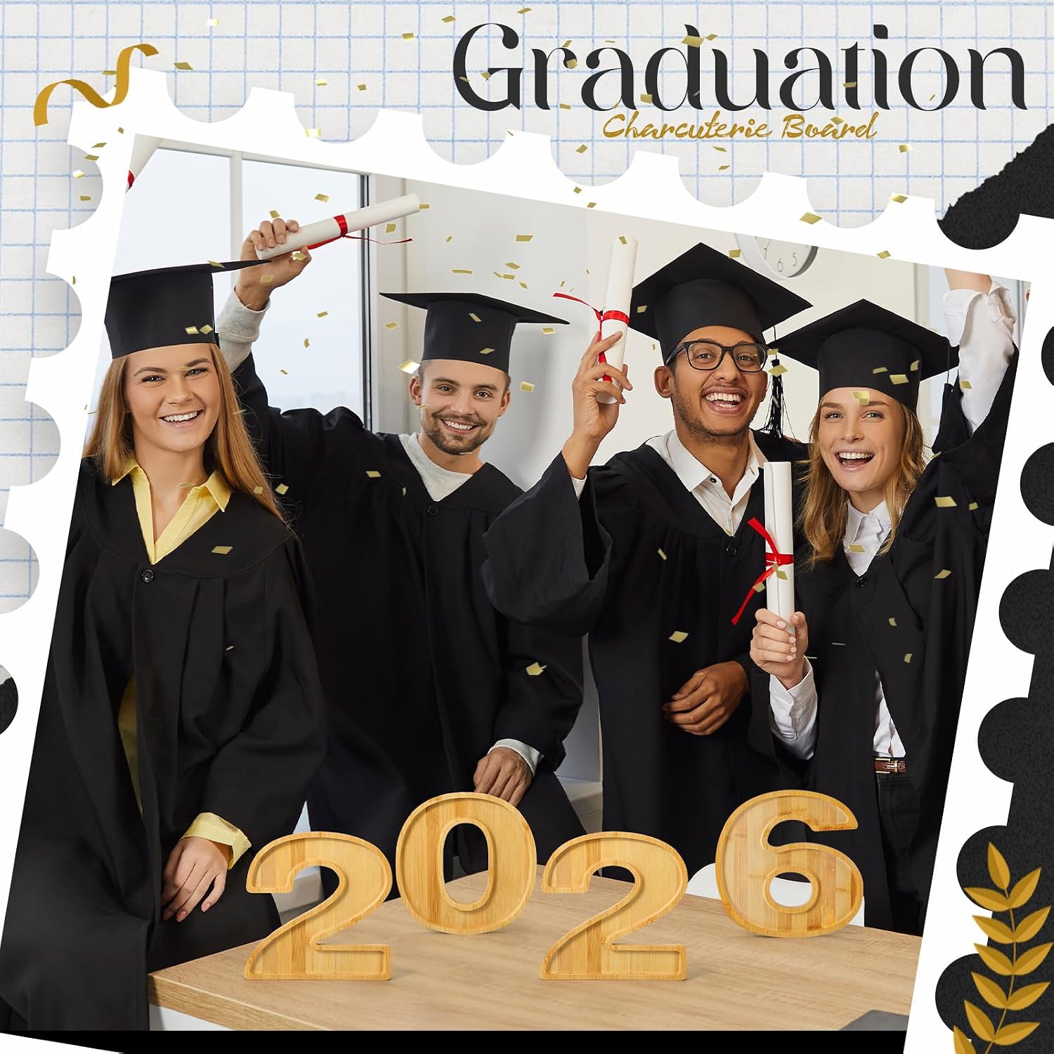 GlikCeil 4 Pcs 2026 Graduation Charcuterie Wooden Tray Reusable Serving Trays Fillable Food Serving Dishes for Cake Candy Chocolate Cheese Grad Party Anniversary Decoration(2026 Shaped)