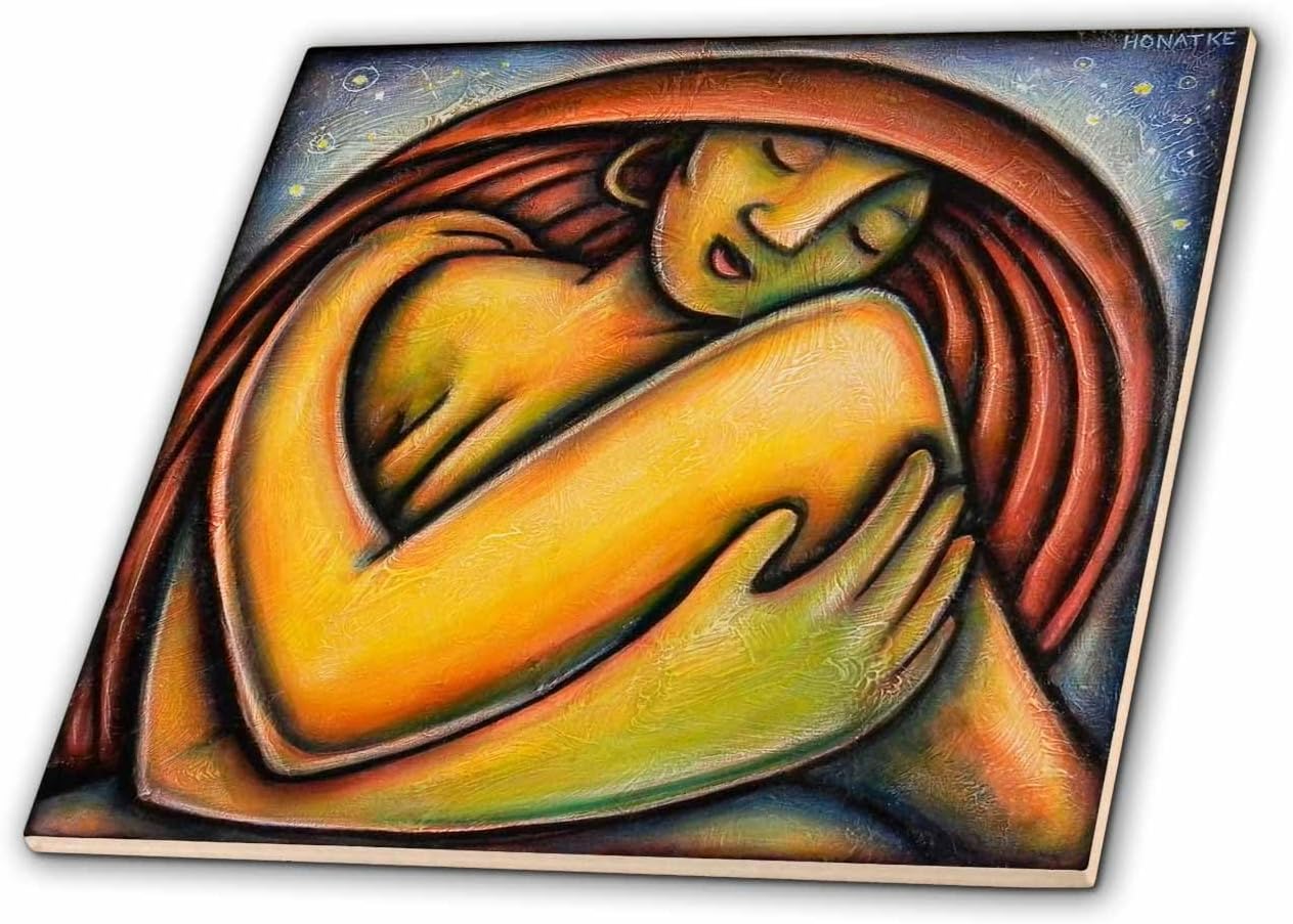 3dRose ct_21215_4 The Art of Loving Yourself Woman Love Colorful Moon Ceramic Tile, 12-Inch