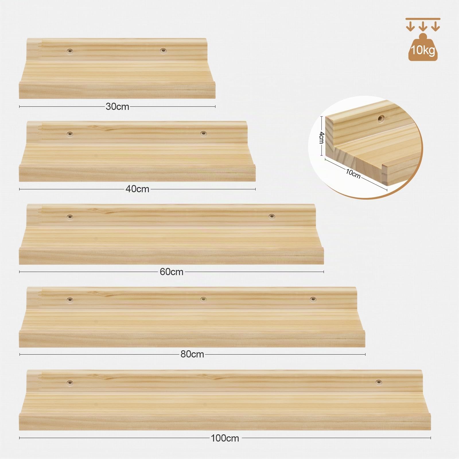 eSituro Étagère Murale, Étagère Flottante,Chêne,80x10x4cm, Bois 2er