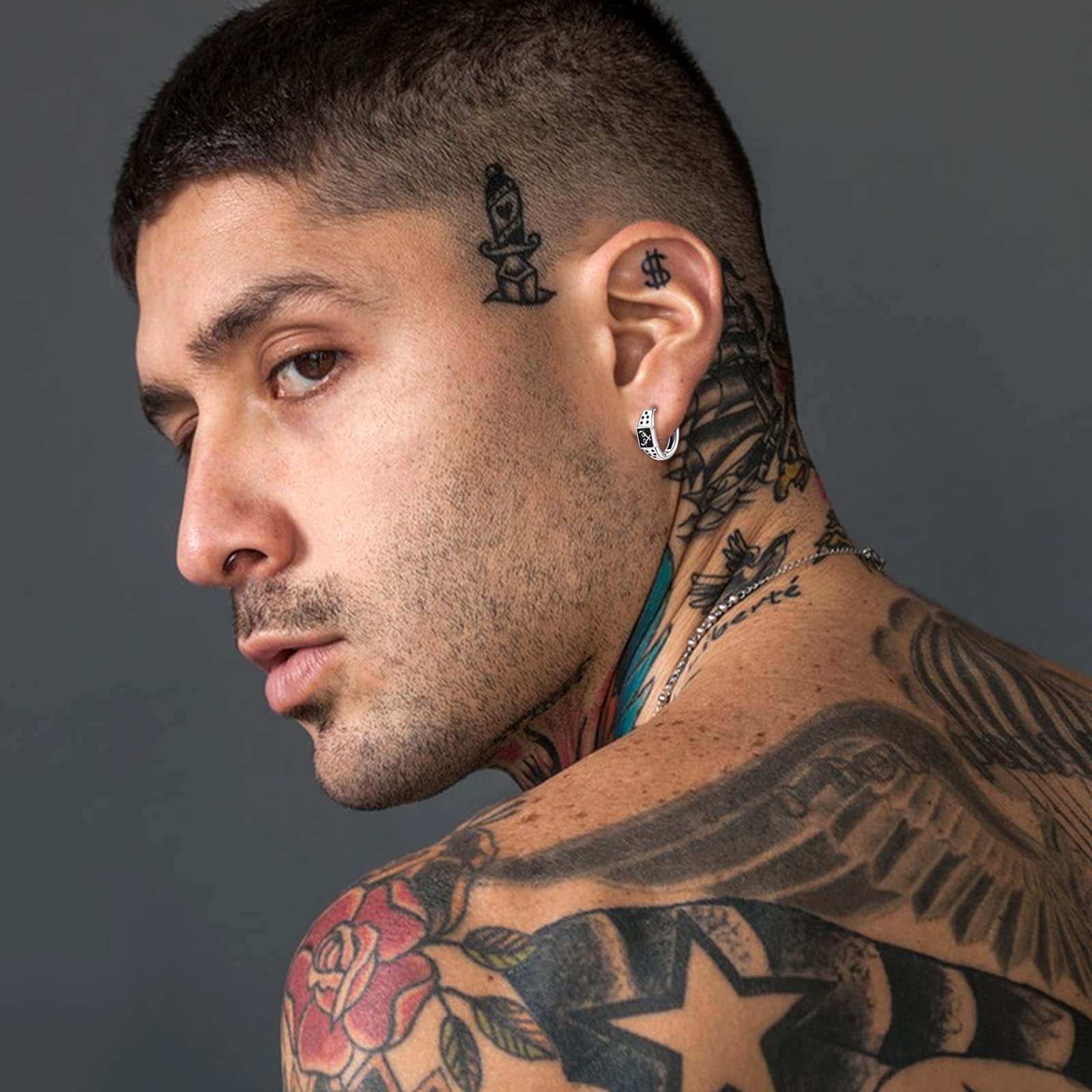 POPLYKE Orecchini a cerchio con nodo celtico nero, in argento Sterling 925, stile vintage, gotico, punk, rock, da uomo