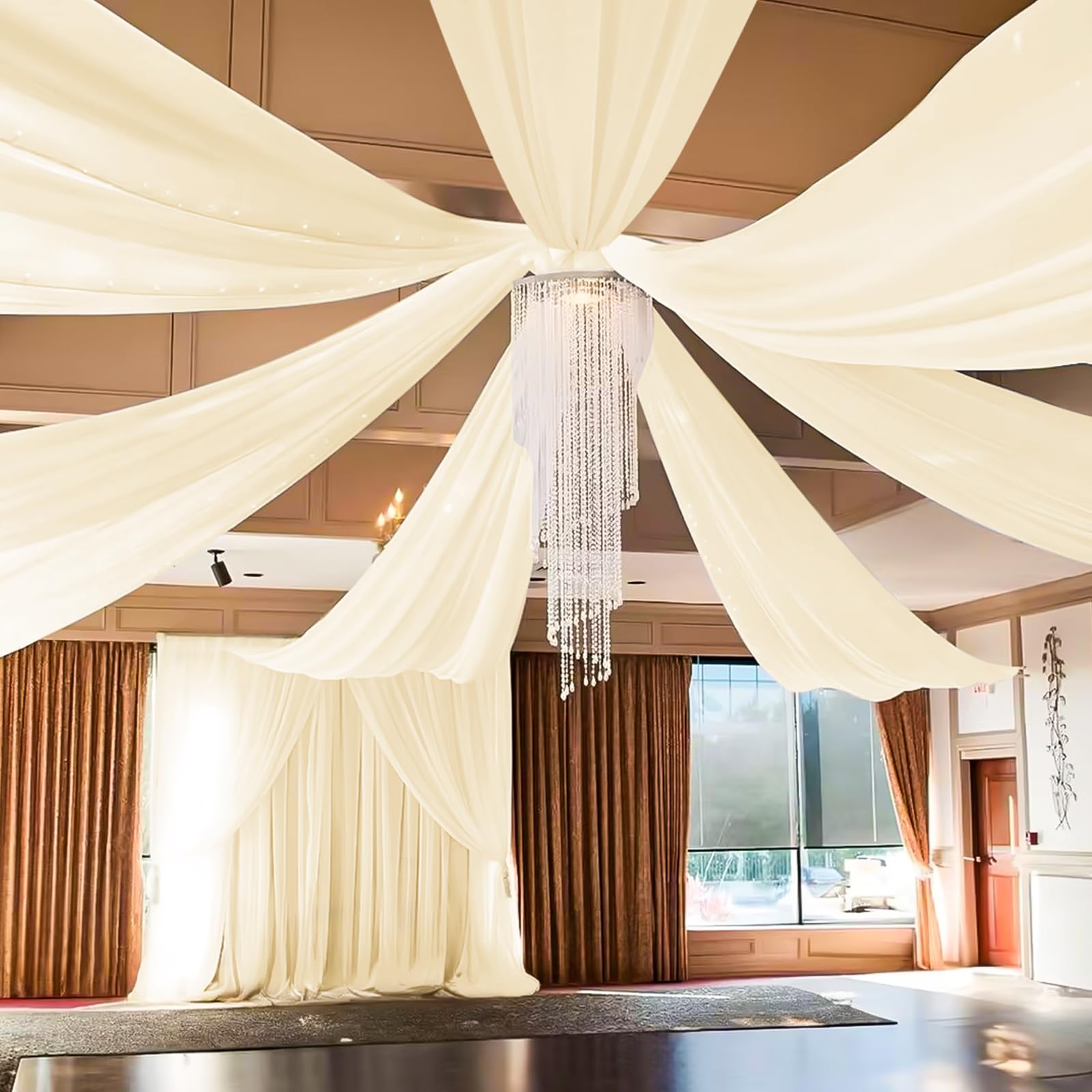 6 pannelli avorio tende da soffitto per matrimoni, garza tessuto velato per drappeggi, tende da soffitto per matrimoni, lampadari, decorazioni da appendere, ad arco di palcoscenico, drappeggio, eventi