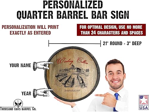 Vista 93 de THOUSAND OAKS BARREL CO. Personaliza el letrero de un cuarto de barril con cócteles de gato negro, barril de vino hecho de madera de roble de alta