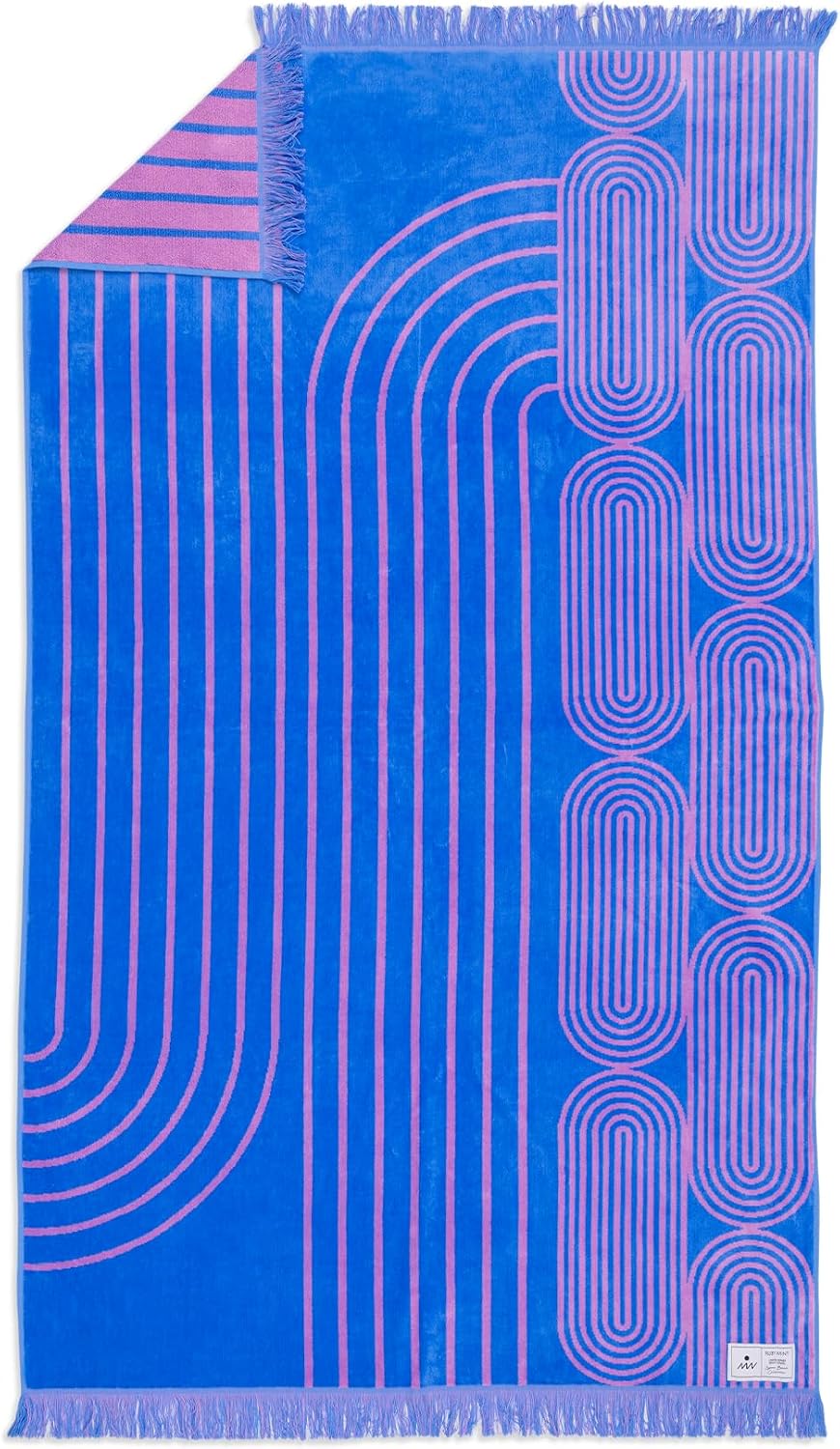 Pembroke Towel Blue and Pink Retro Geometric Pattern | 70" X 40", Oversized