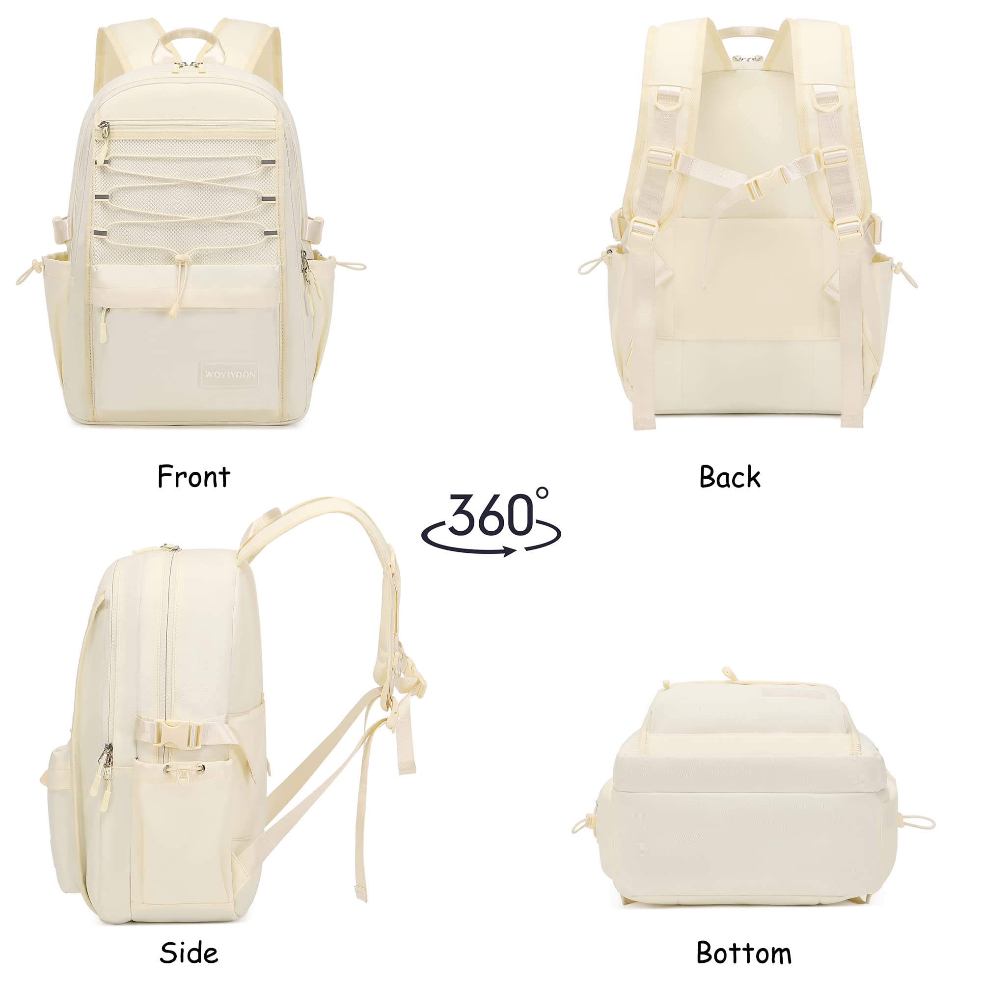 Woyiyaan Laptop Backpack for Women Girls 17 Inch Mesh School Bag, Unisex Student Bookbag Waterproof Backpack for College Work Travel,Khaki Backpack