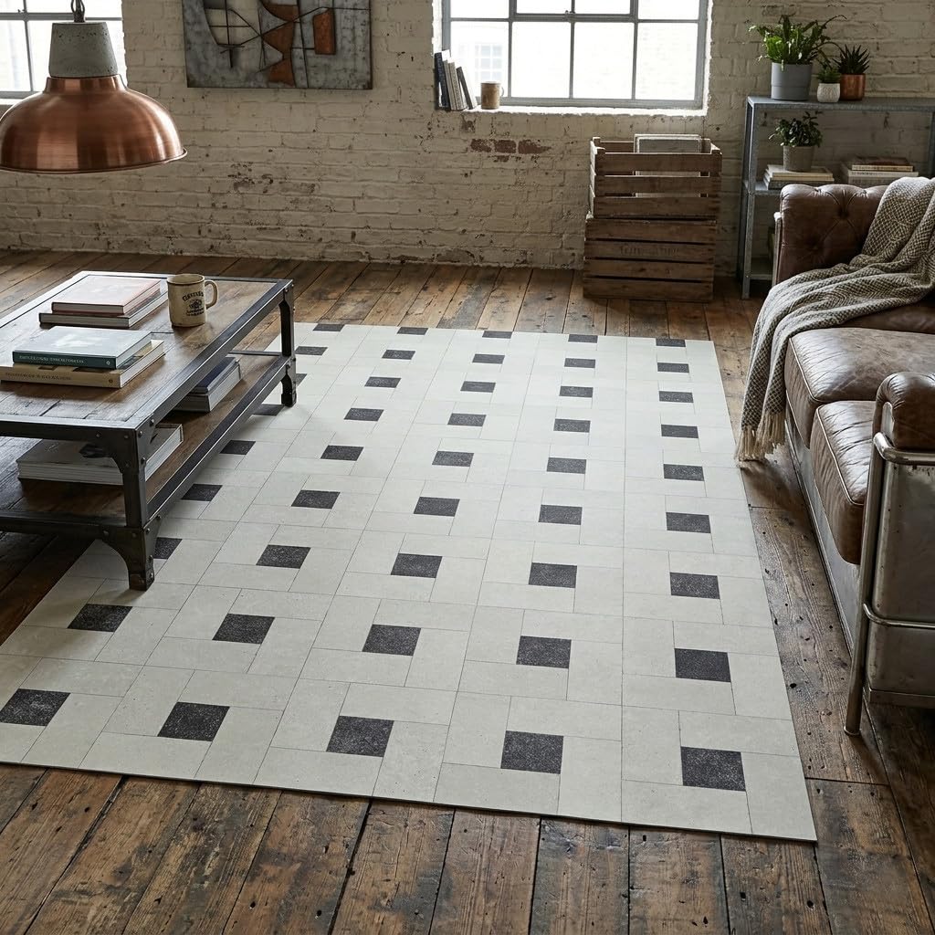 Alfombra de vinilo Venecia moderna de 200X200 cm: diseño geométrico resistente para pasillos