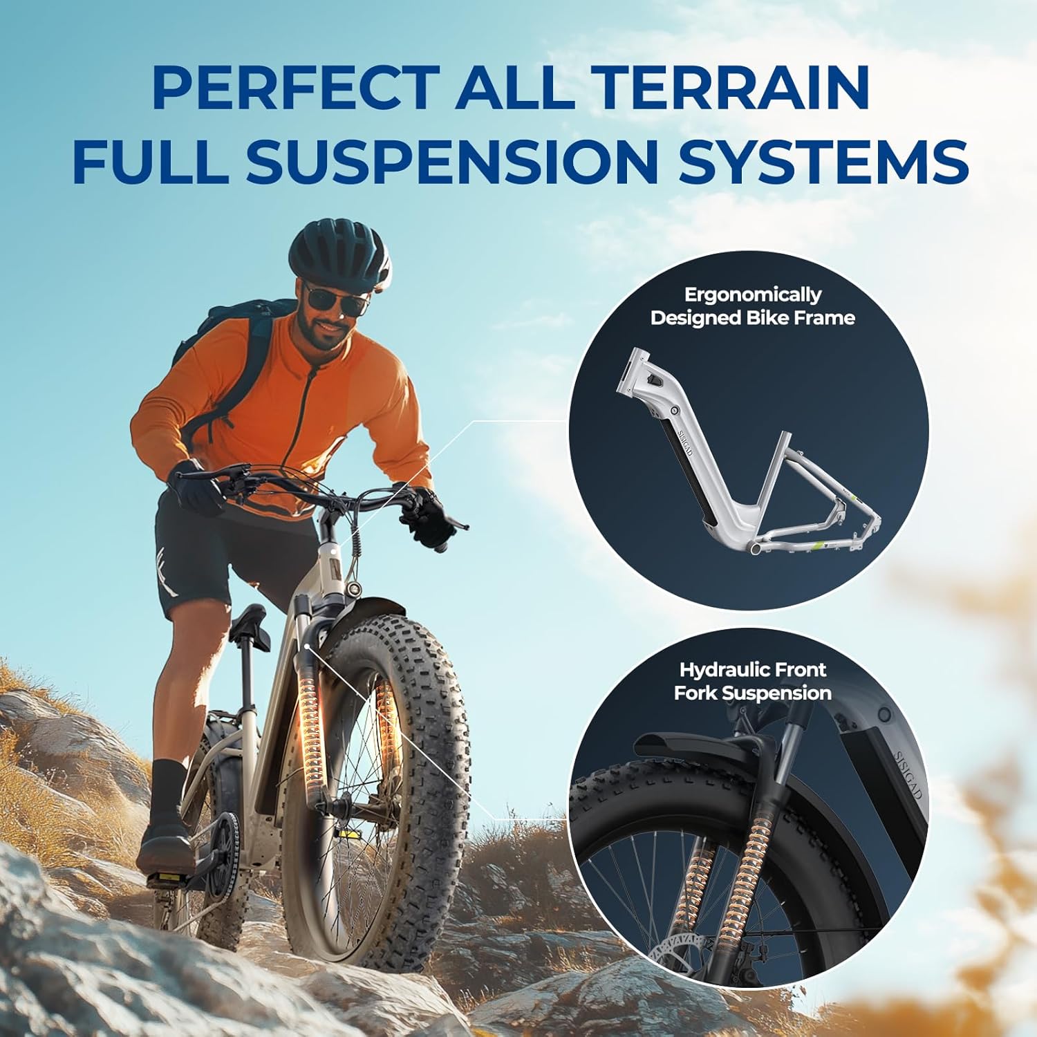 SISIGAD Electric Bike for Adults,1500W Peak Motor E Bkie, 26"/27.5" Fat Tire All-Terrain Ebike,80 Miles 28 MPH Electric Mountain Bike, 48V Removable Battery, UL 2849 Electric Bicycle