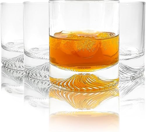 Whiskey Glasses Tumbler Set of 4 Rocks Glasses Cocktail,Juice,Beer,Iced Coffee,Old Fashioned Glasses,Thick & Heavy Glass Glasses with Heavy Base 10oz