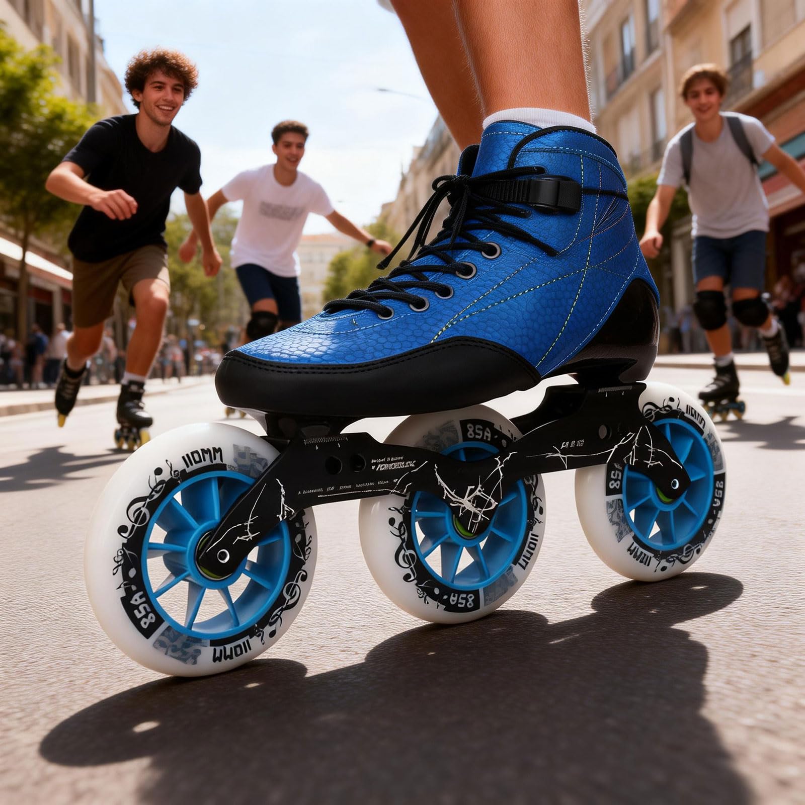Patines En Línea Adulto Profesionale para Hombre Mujer, Patines De 3 Ruedas - Ruedas De Alta Velocidad, Chasis De Aluminio, Fibra De Carbono, Forro Transpirable, Diseño para Fitness Y Carreras
