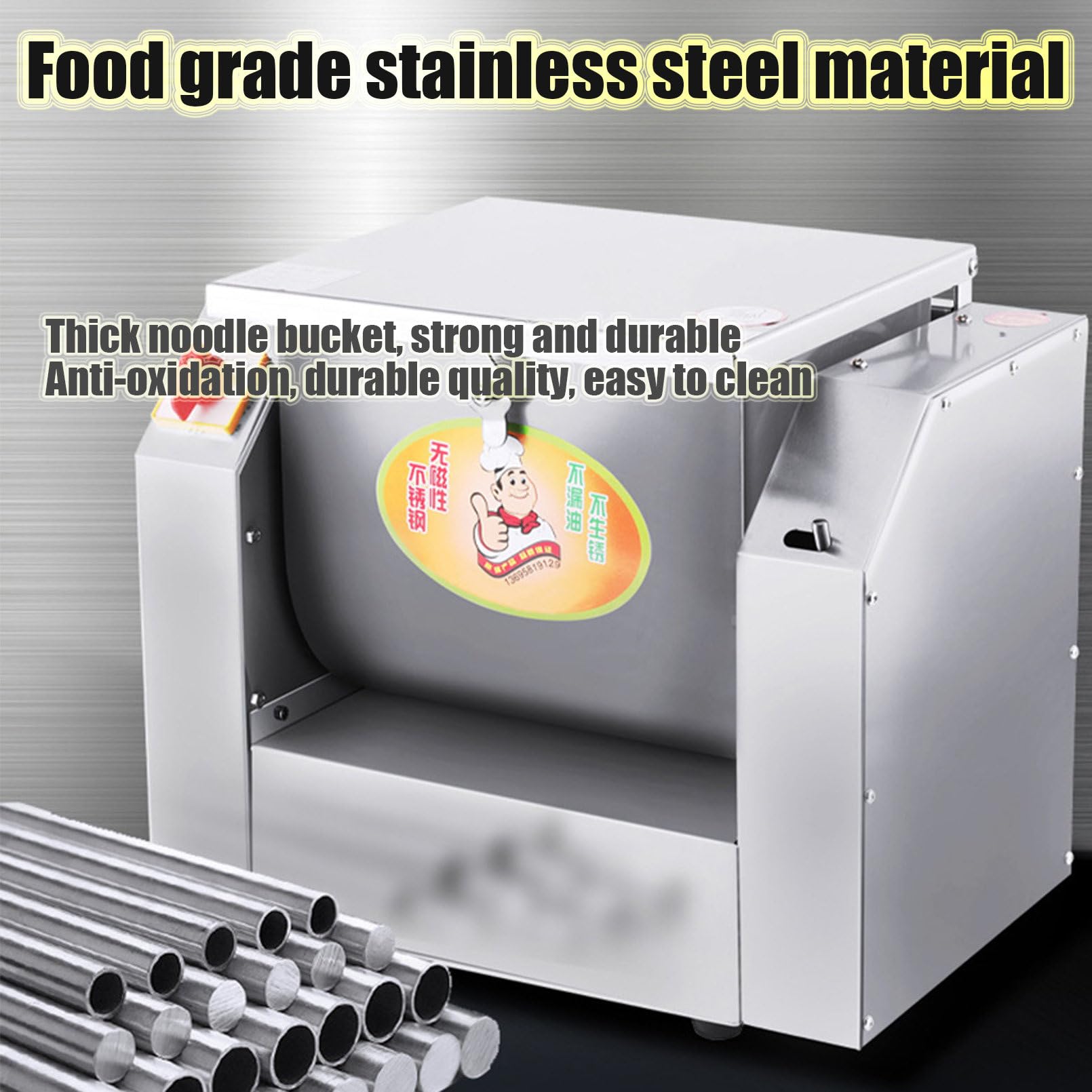 Impastatrice per Impasto Commerciale da 1100 W/1500 W, impastatrice per Impasto, impastatrice per Alimenti Commerciale Versatile, impastatrice elettrica per Impasto, per cucine e Mense, 5 kg