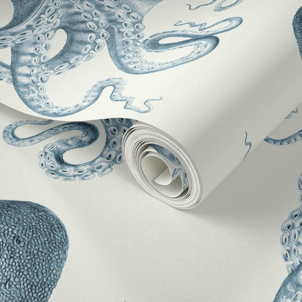 Peel & Stick Wallpaper 3ft x 2ft - Octopus Sea Coastal Nautical Vintage Beach Summer Animal Custom Removable Wallpaper by Spoonflower