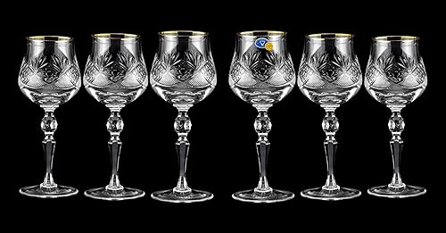 Miniatura 3 de Neman Crystal - Vaso de vino de cristal de 8 onzas con borde dorado, juego de 6
