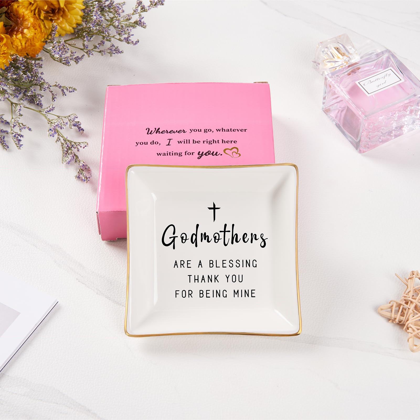 Spegiffu Godmother Gifts from Godchild, Gifts for Godmother Trinket Ring Dish - Godmothers...Thank You for Being Mine, Birthday Christmas Mother's Day Gift for Godmother