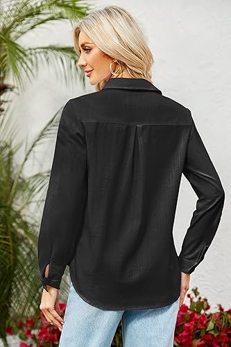 Miniatura 3 de Runcati Camisa de manga larga con cuello en V y botones para mujer, blusa casual de lino y algodón, ajuste holgado