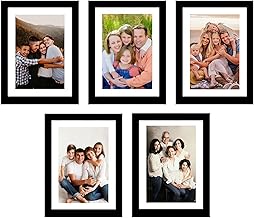 Set Of 5 Photo Frames With Mount Paper (6 X 8 Inch - 5), Black, Wall mount, Rectangular