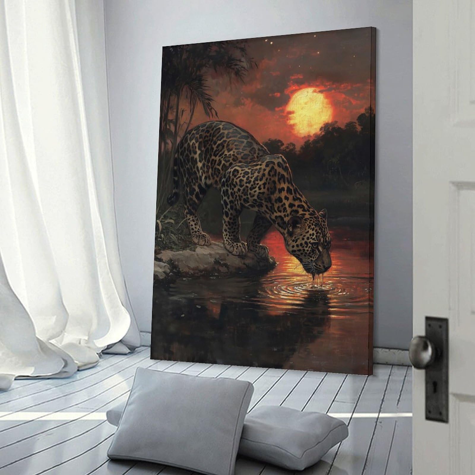Junmoney Canvas Art Print Jaguar at Sunset, 24x36inch(60x90cm), for Office, Study Or Home Workspace, Wall Art That Adds Style to Work Areas